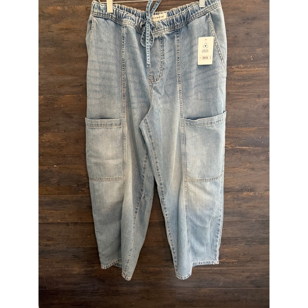 Lucky Brand Womens Light Wash Denim Joggers Elastic Waist Cargo Jeans XS NEW